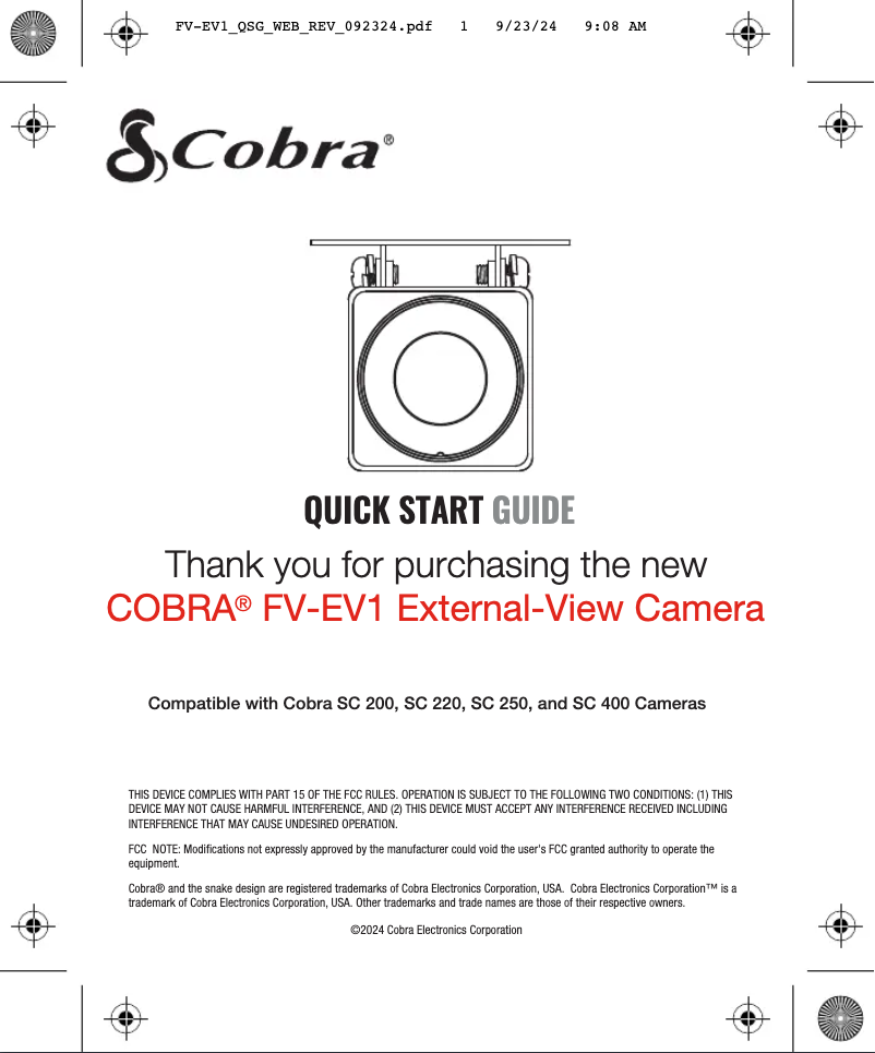 Page n°1 - Guide de démarrage rapide Cobra FV-EV1