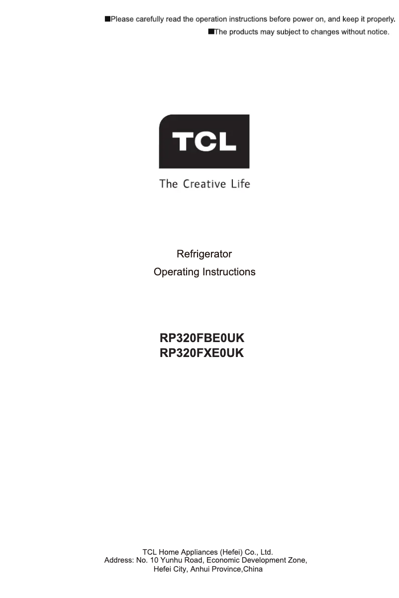Page 1 de la notice Manuel utilisateur TCL RP320FBE0UK