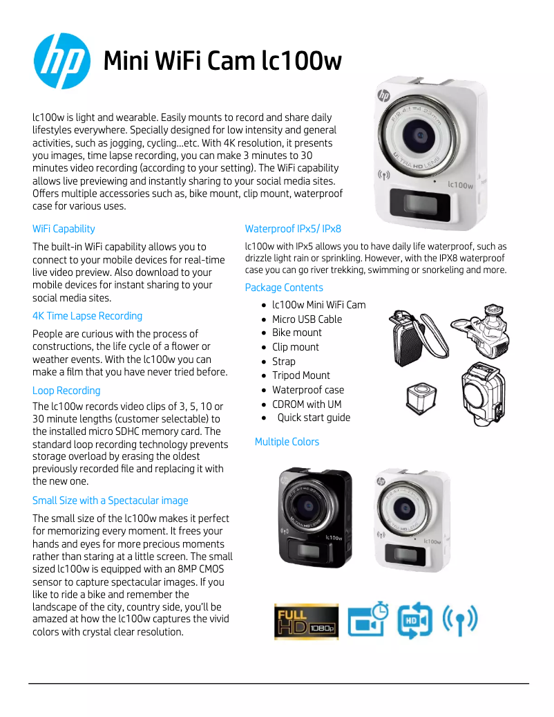 Page 1 de la notice Fiche technique HP LC100W