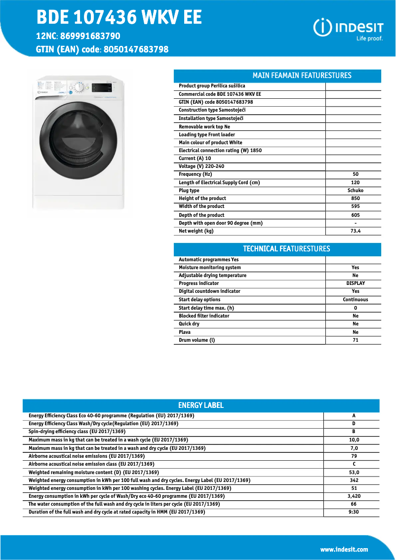 Image de la première page du manuel de l'appareil BDE 107436 WKV EE