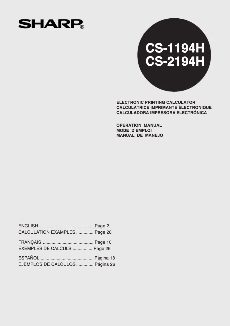 Page 1 de la notice Manuel utilisateur Sharp CS-1194H