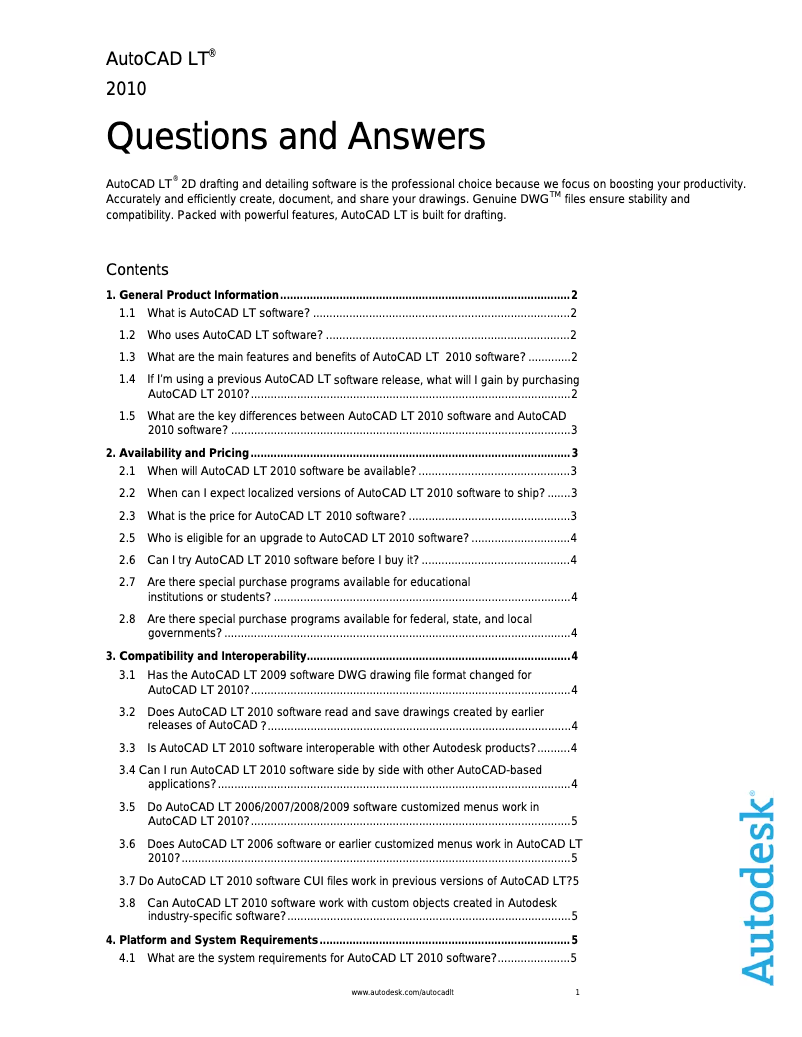 Page 1 de la notice Manuel utilisateur Autodesk AutoCAD LT 2010 SLM