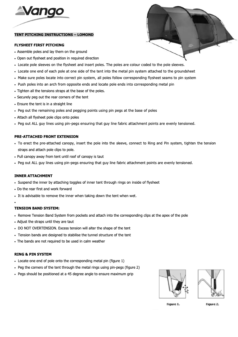Page 1 de la notice Manuel utilisateur Vango Lomond 500