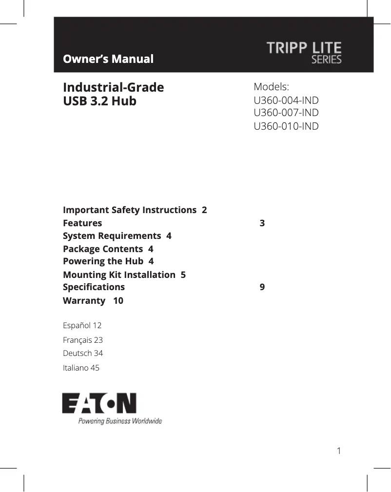 Page n°1 - Manuel utilisateur Tripp Lite U360-004-IND