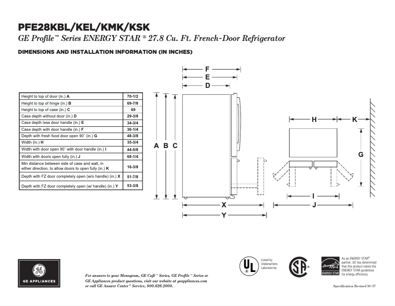 Página 1 del manual Ficha técnica GE Profile PFE28KELDS