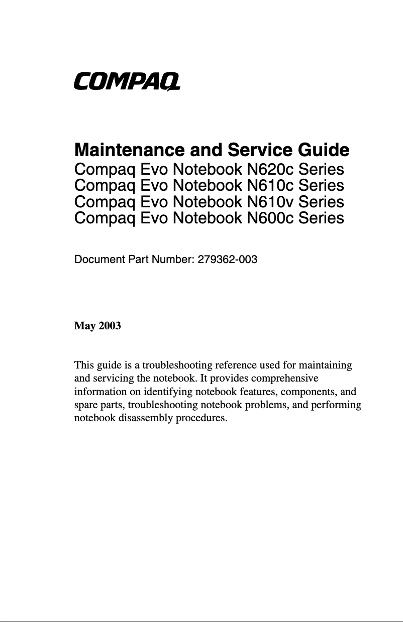 Page 1 de la notice Manuel utilisateur Compaq Evo N610v