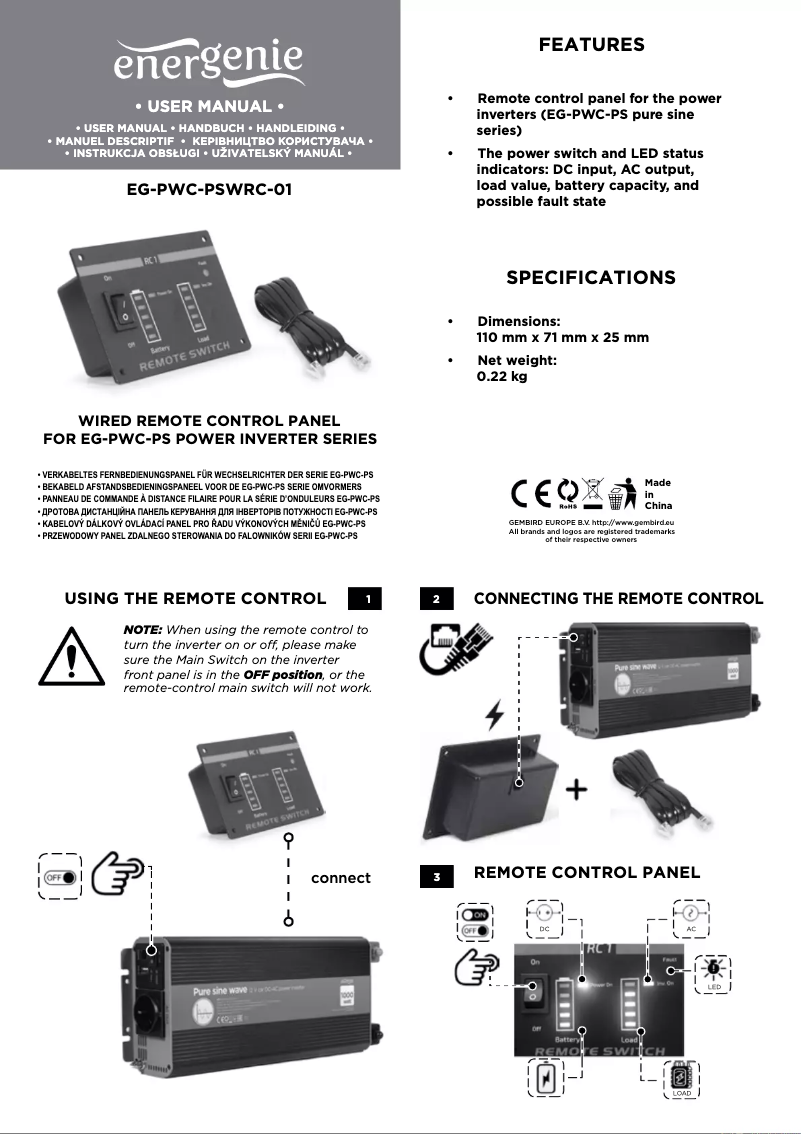 Image de la première page du manuel de l'appareil EG-PWC-PSWRC-01