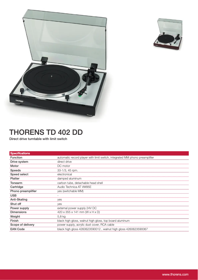 Page n°1 - Fiche technique Thorens TD 402 DD