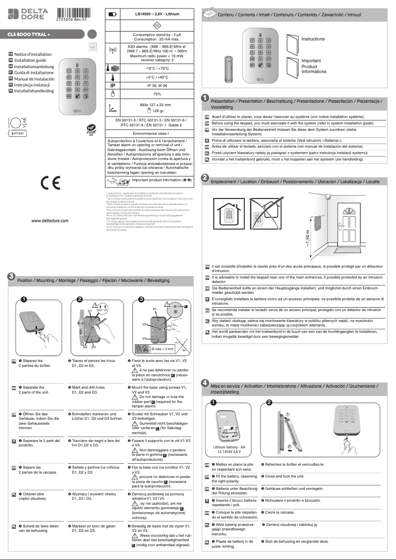 Page 1 de la notice Manuel utilisateur Delta Dore Tyxal+ CLS 8000