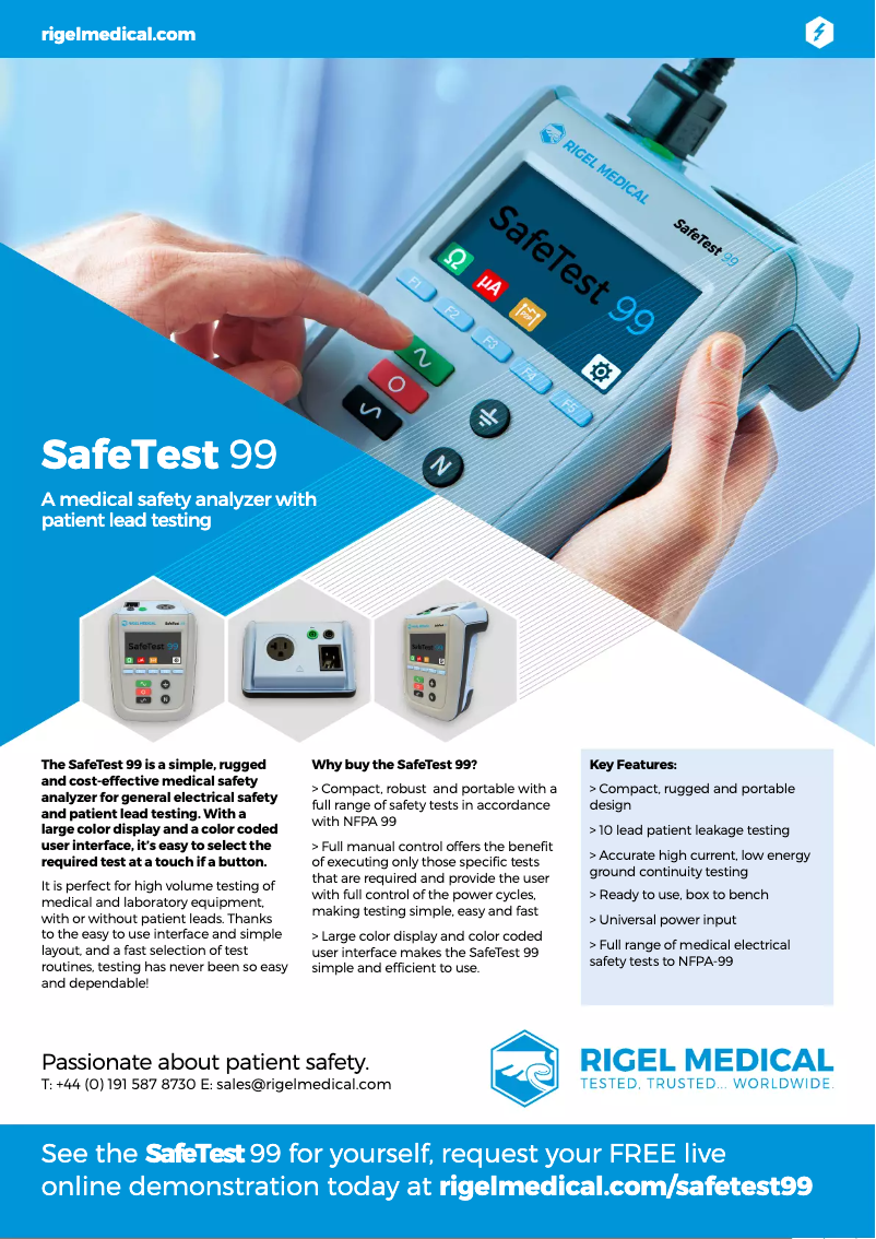Page n°1 - Fiche technique Rigel Medical SafeTest 99