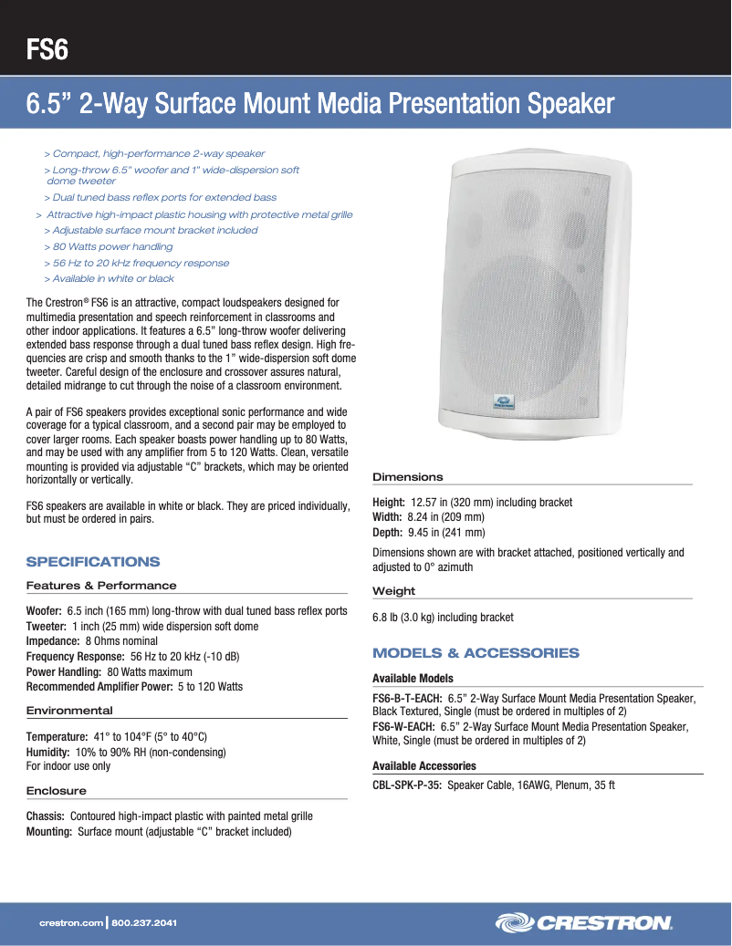 Page n°1 - Fiche technique Crestron FS6-B