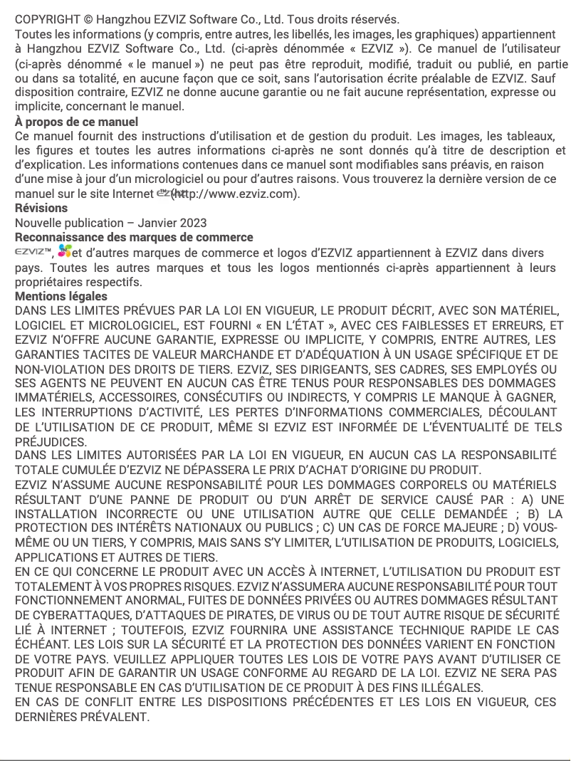 Page 1 de la notice Manuel utilisateur EZVIZ HP4