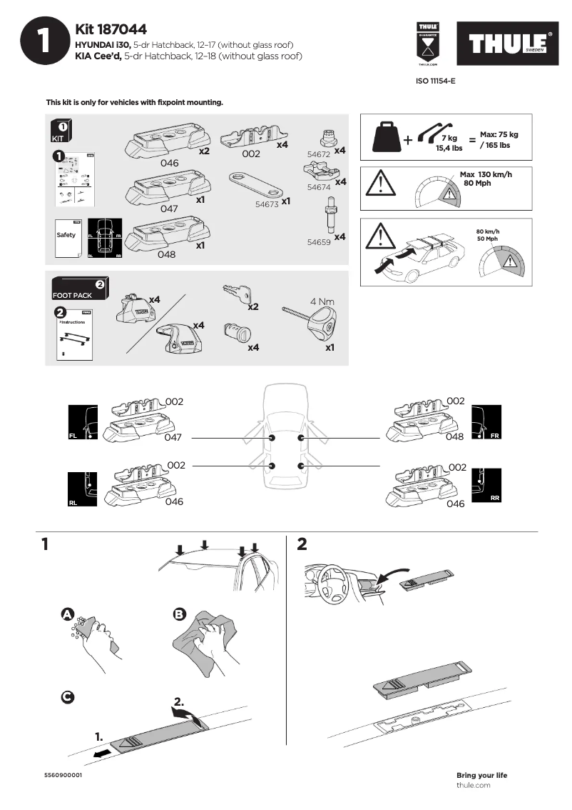 Page 1 de la notice Manuel utilisateur Thule Kit 187044