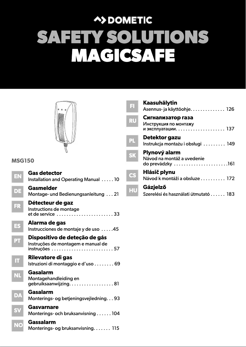 Imagen de la primera página del manual del dispositivo MagicSafe MSG 150