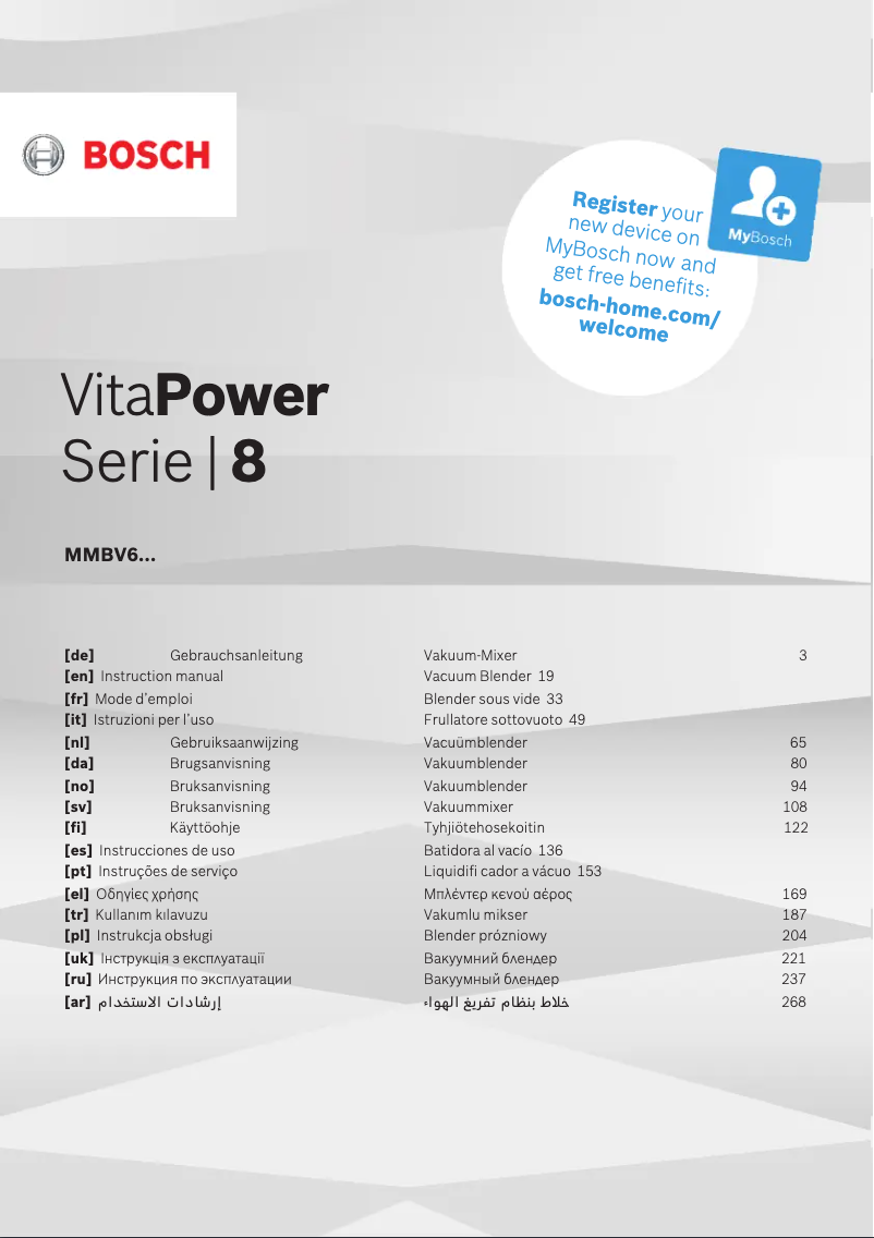 Page n°1 - Manuel utilisateur Bosch MMBV621M
