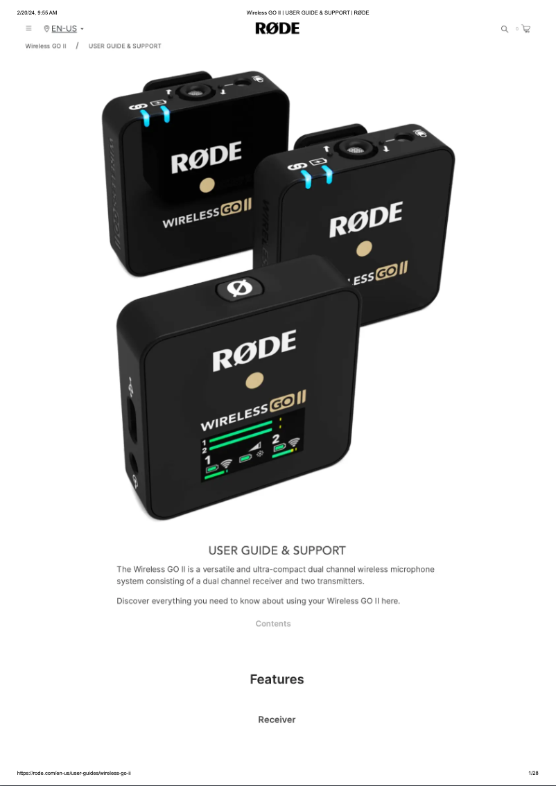 Page n°1 - Manuel utilisateur Røde Wireless GO II