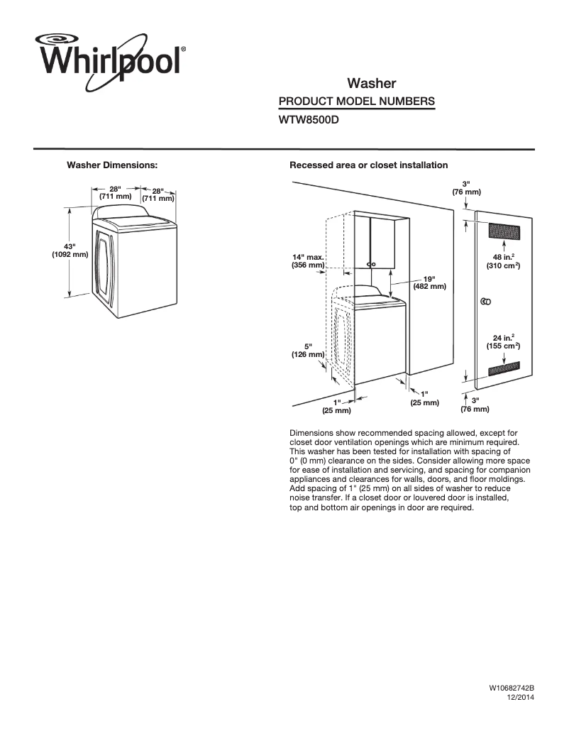 Page n°1 - Fiche technique Whirlpool WTW8500D