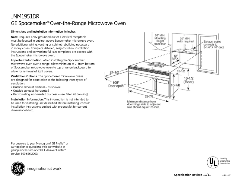 Page 1 de la notice Fiche technique GE JNM1951DRBB