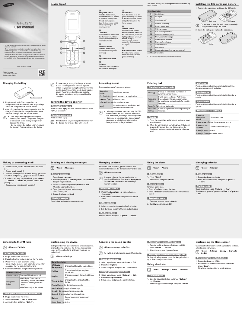 Page n°1 - Manuel utilisateur Samsung E1272
