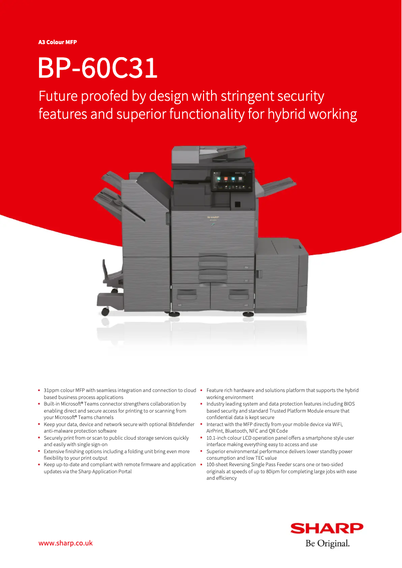 Page 1 de la notice Fiche technique Sharp BP-60C31