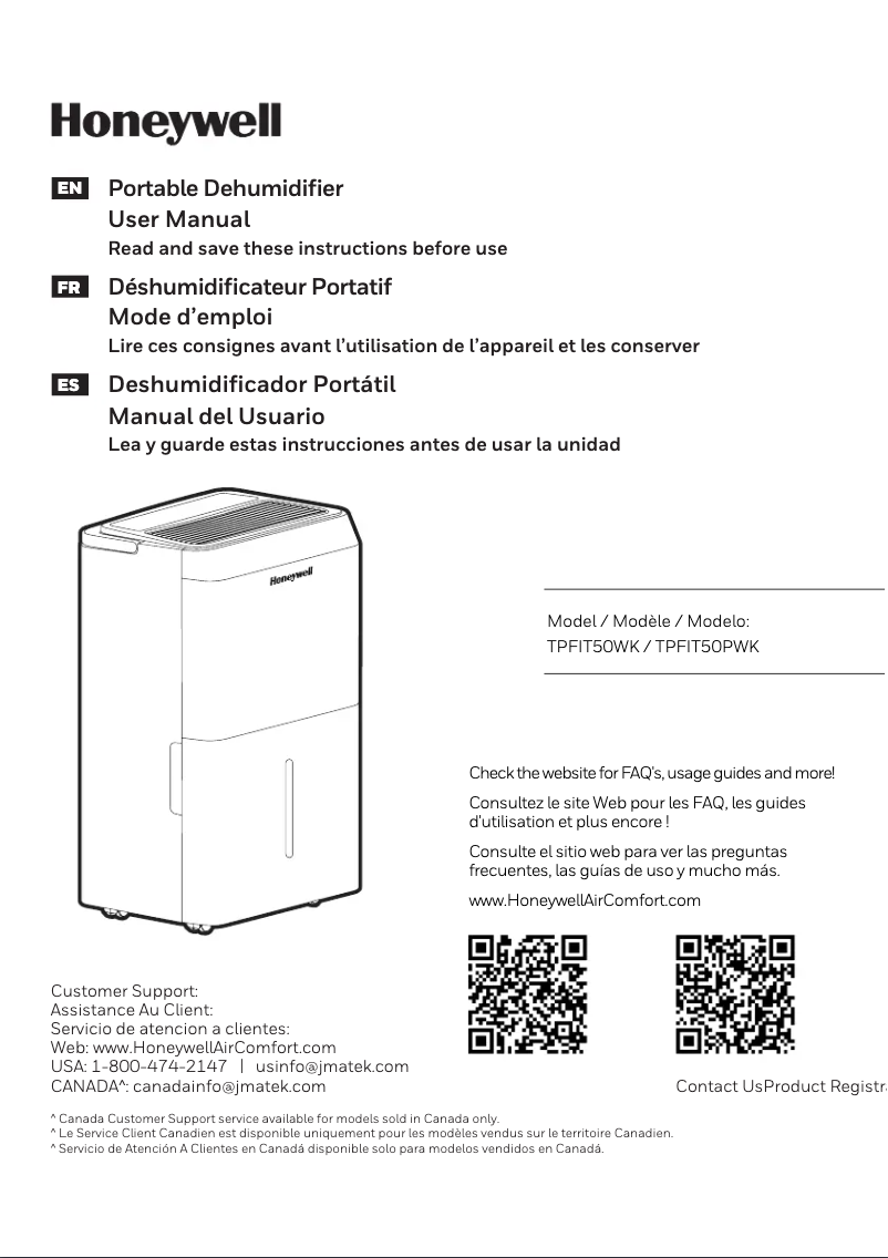 Page n°1 - Manuel utilisateur Honeywell TPFIT50WK
