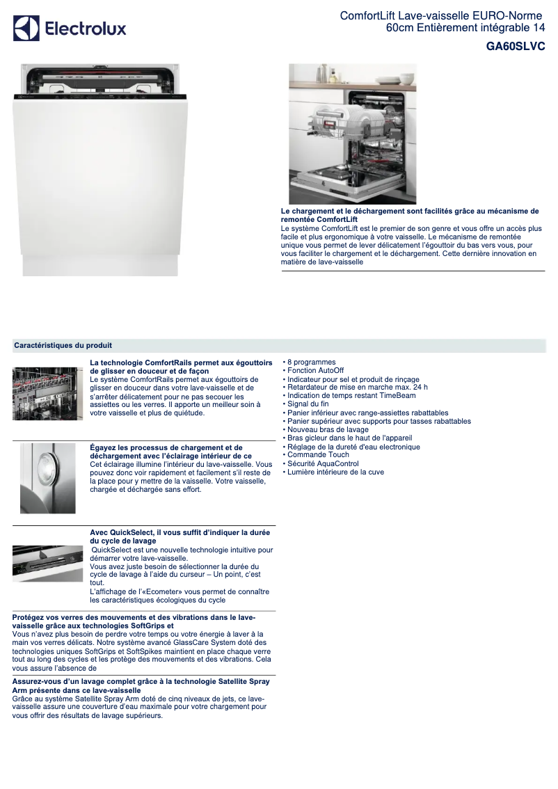 Page 1 de la notice Fiche technique Electrolux GA60SLVC