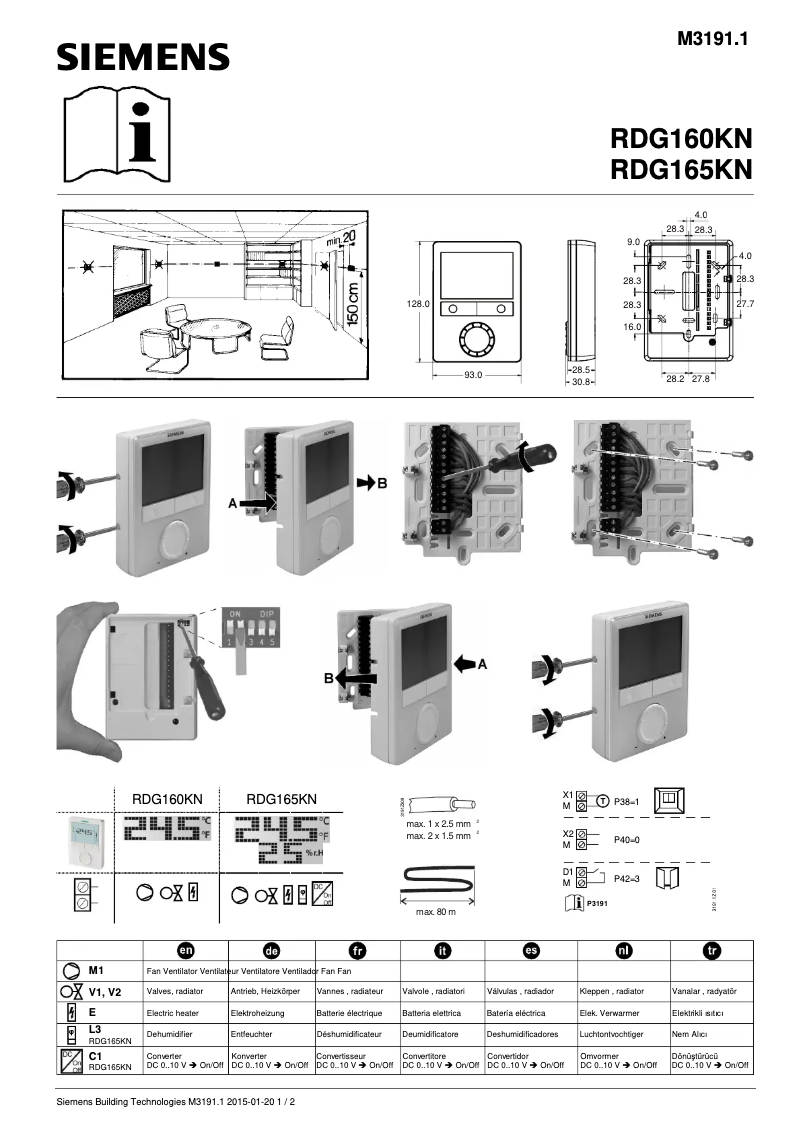 Page 1 de la notice Manuel utilisateur Siemens RDG165KN