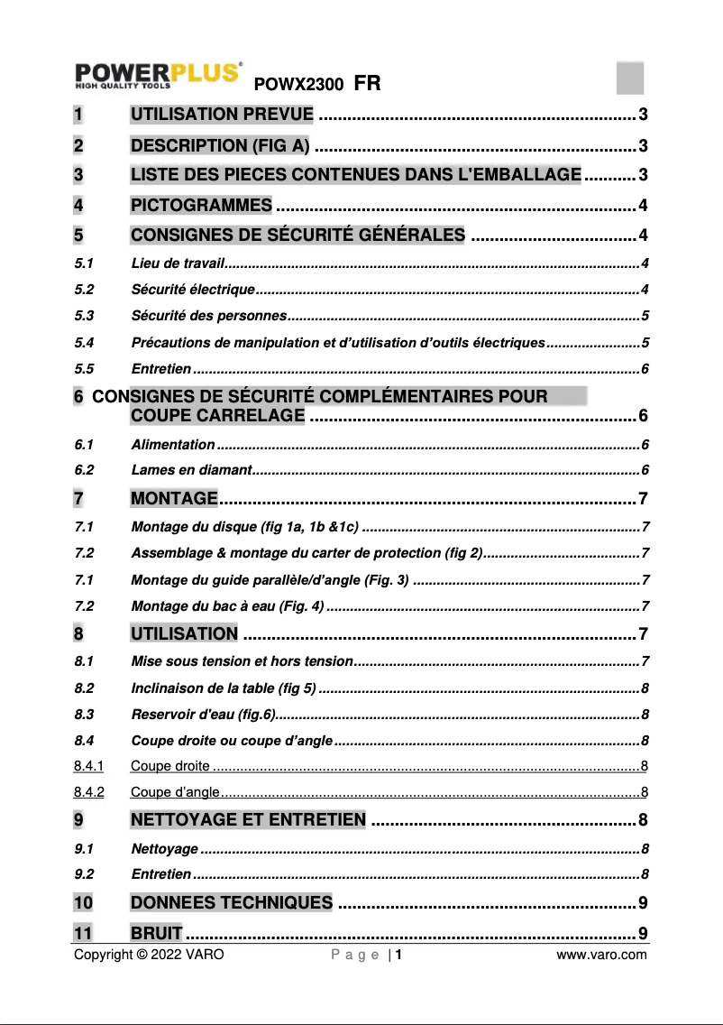 Page n°1 - Manuel utilisateur PowerPlus POWX2300