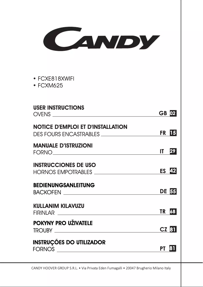 Page 1 de la notice Manuel utilisateur Candy FCXE 818XWIFI