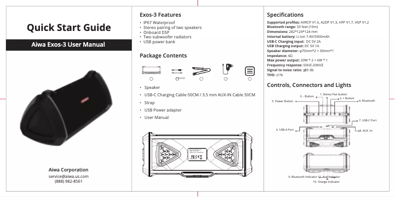 Page 1 de la notice Manuel utilisateur Aiwa Exos-3
