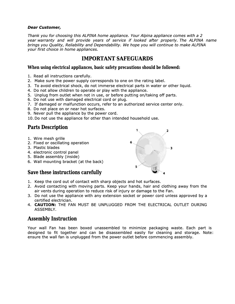 Page n°1 - Manuel utilisateur Alpina SF-5010