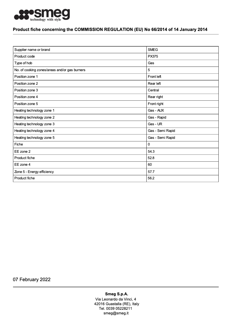 Page 1 de la notice Brochure Smeg PX375
