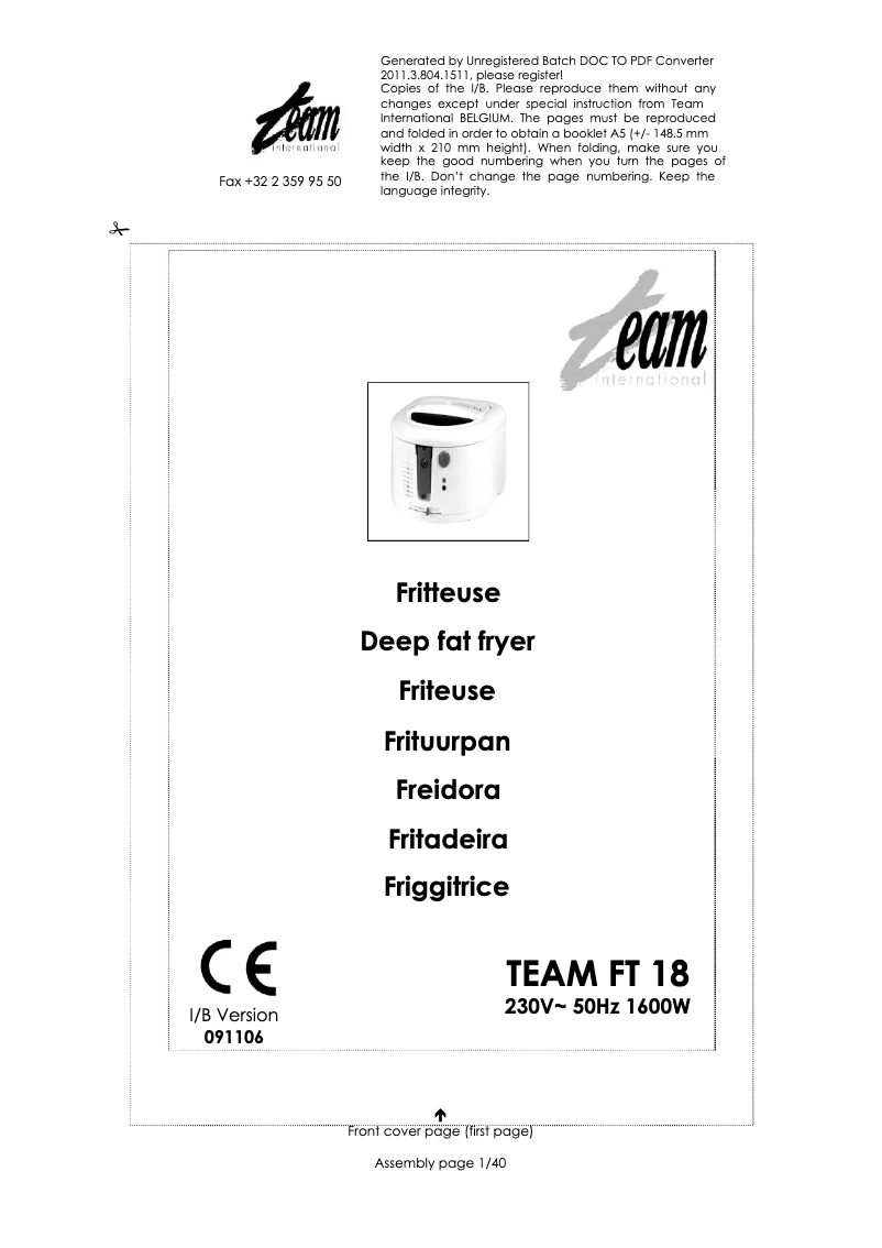Page 1 de la notice Manuel utilisateur Team FT 18