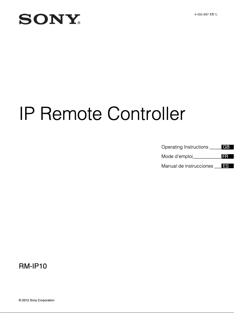 Image de la première page du manuel de l'appareil RM-IP10