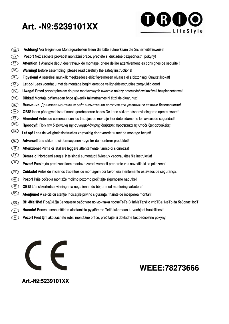 Page 1 de la notice Manuel utilisateur Trio Lighting Swan 523910102