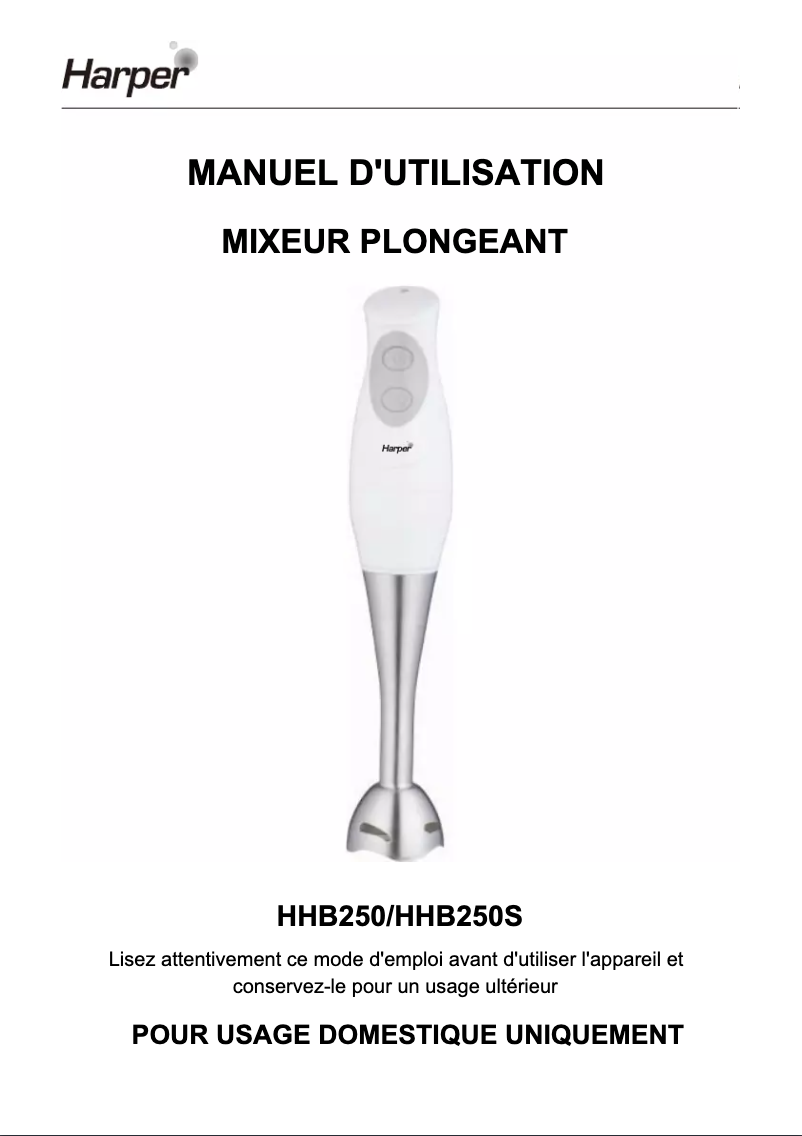 Page 1 de la notice Manuel utilisateur Harper HHB250