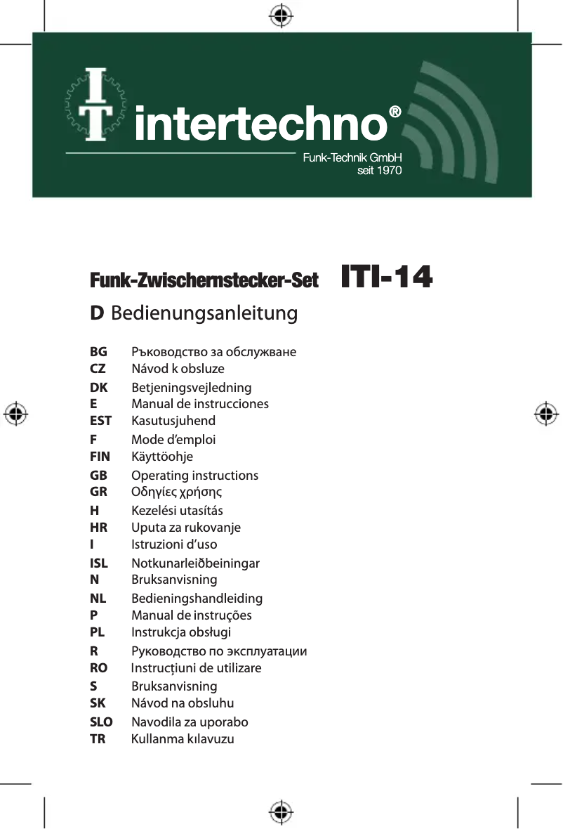 Page n°1 - Manuel utilisateur Intertechno ITI-14