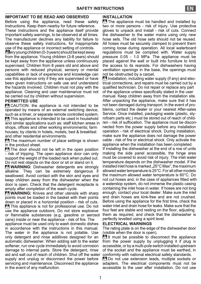 Page 1 de la notice Instructions de sécurité Whirlpool W7I HT58 T