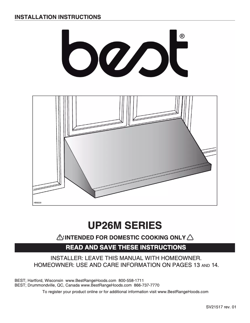 Page 1 de la notice Guide d'installation Best Classico UP26M48SB