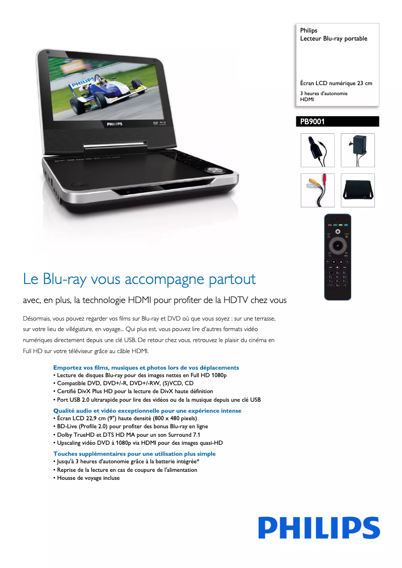 Page 1 de la notice Fiche technique Philips PB9001