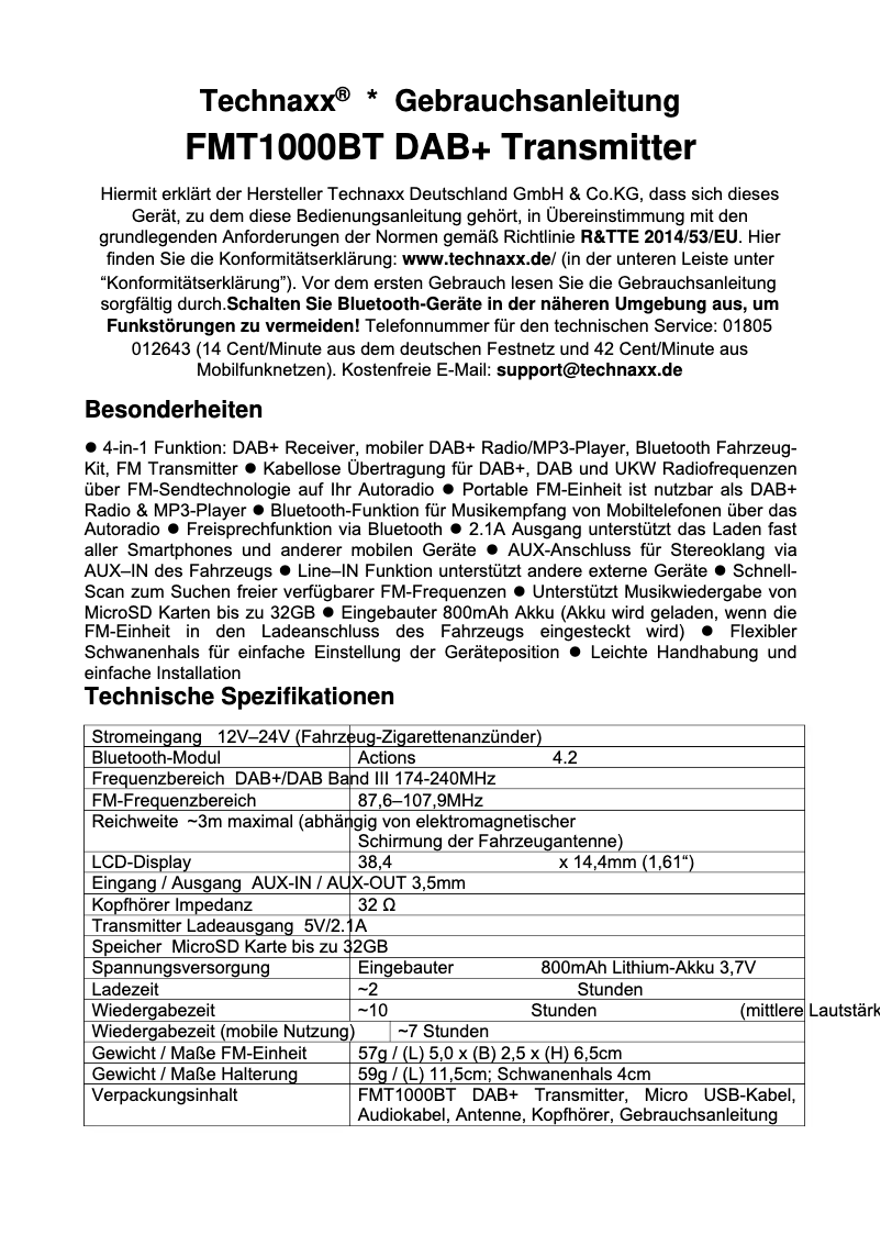 Image de la première page du manuel de l'appareil FMT1000BT