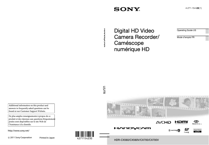 Page 1 de la notice Manuel utilisateur Sony HDR-CX700V