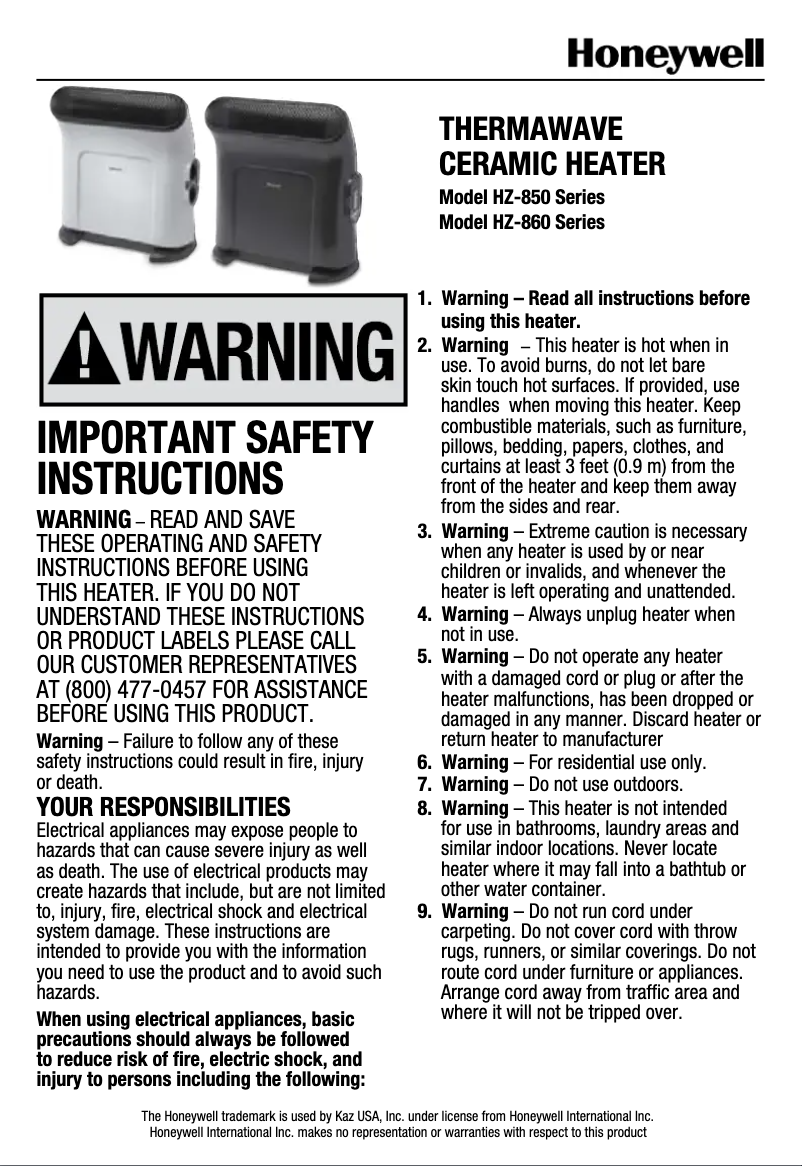 Página 1 del manual Manual de usuario Honeywell ThermaWave HZ-850