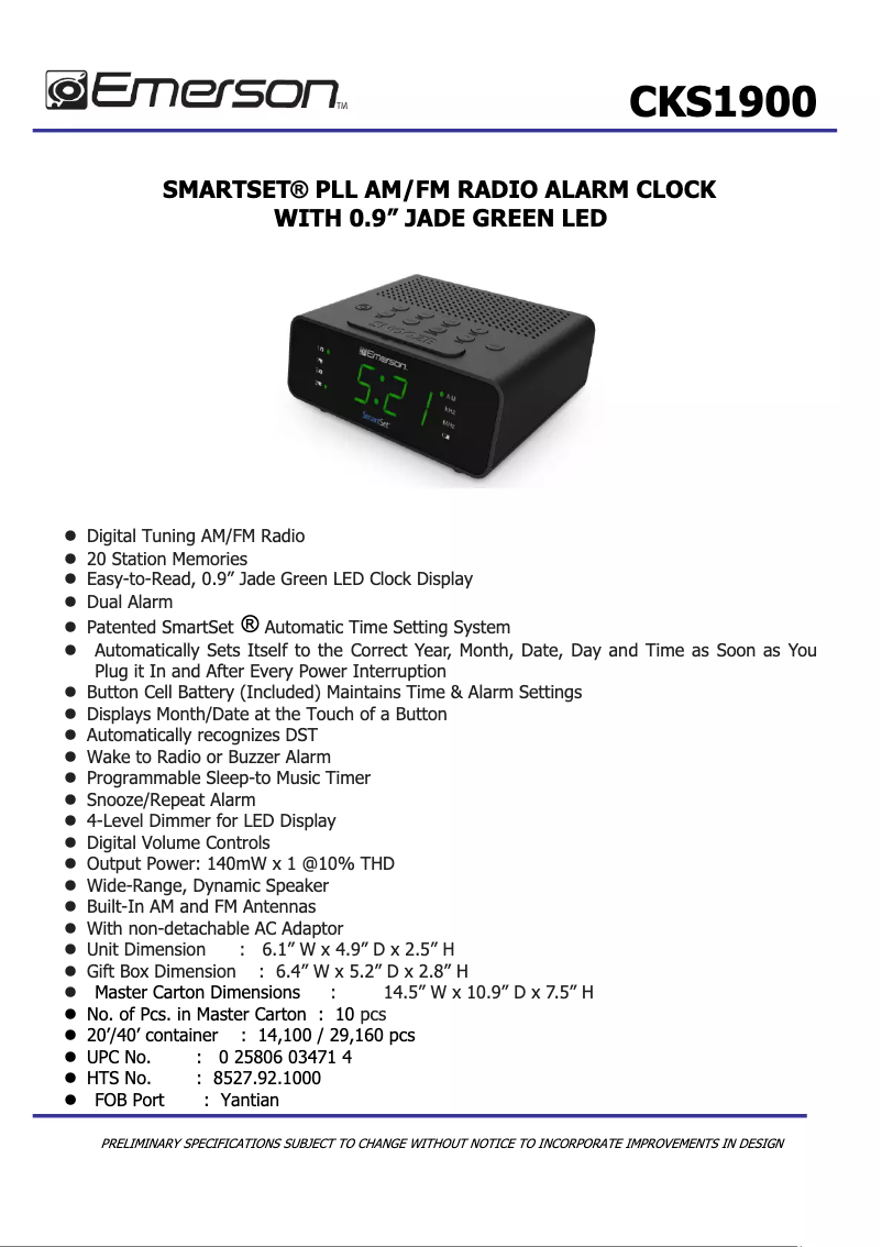 Image de la première page du manuel de l'appareil CKS1900