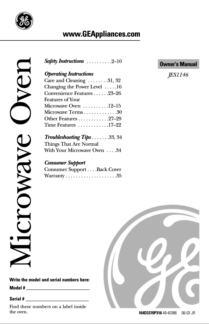 Image de la première page du manuel de l'appareil JES1146BF