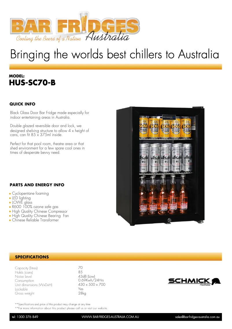 Page 1 de la notice Fiche technique Schmick HUS-SC70-B