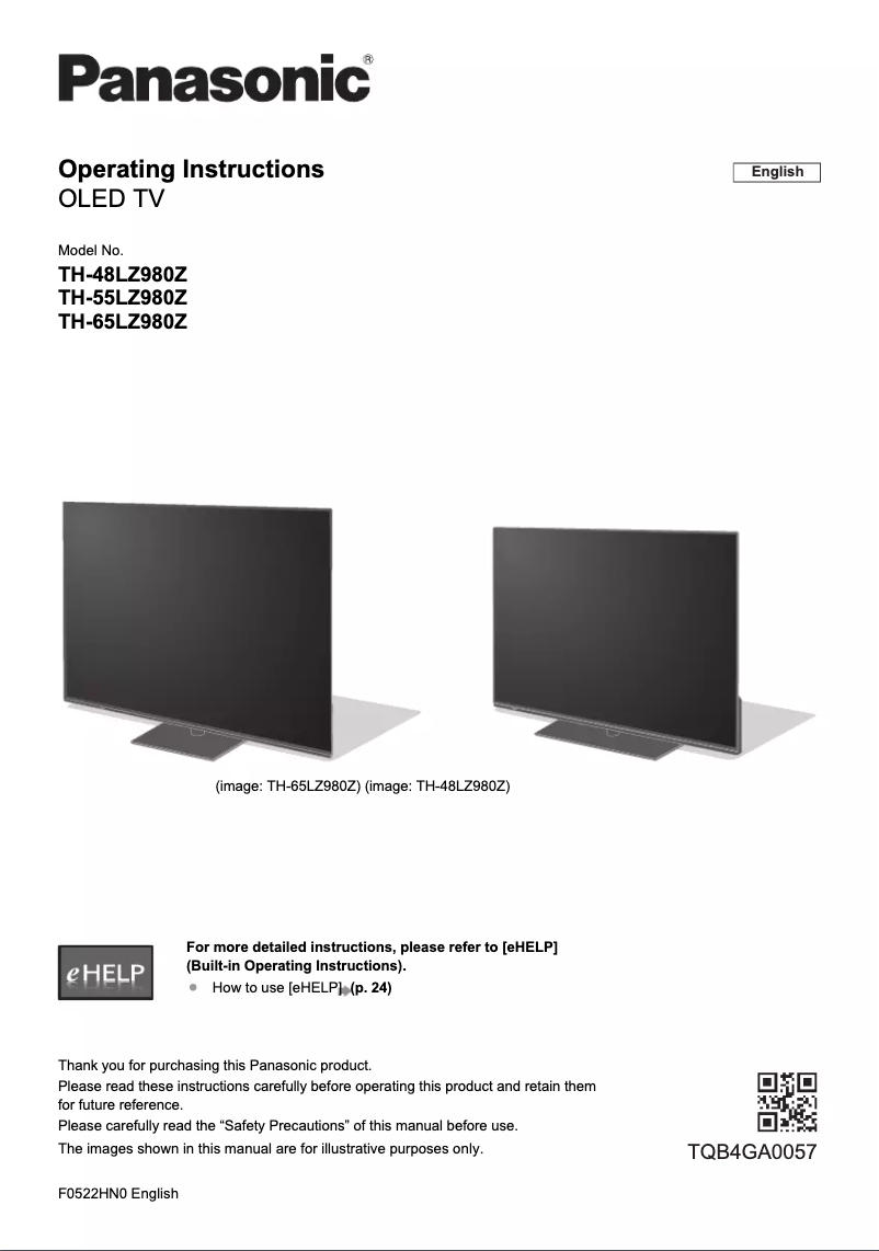 Page 1 de la notice Manuel utilisateur Panasonic TH-48LZ980Z