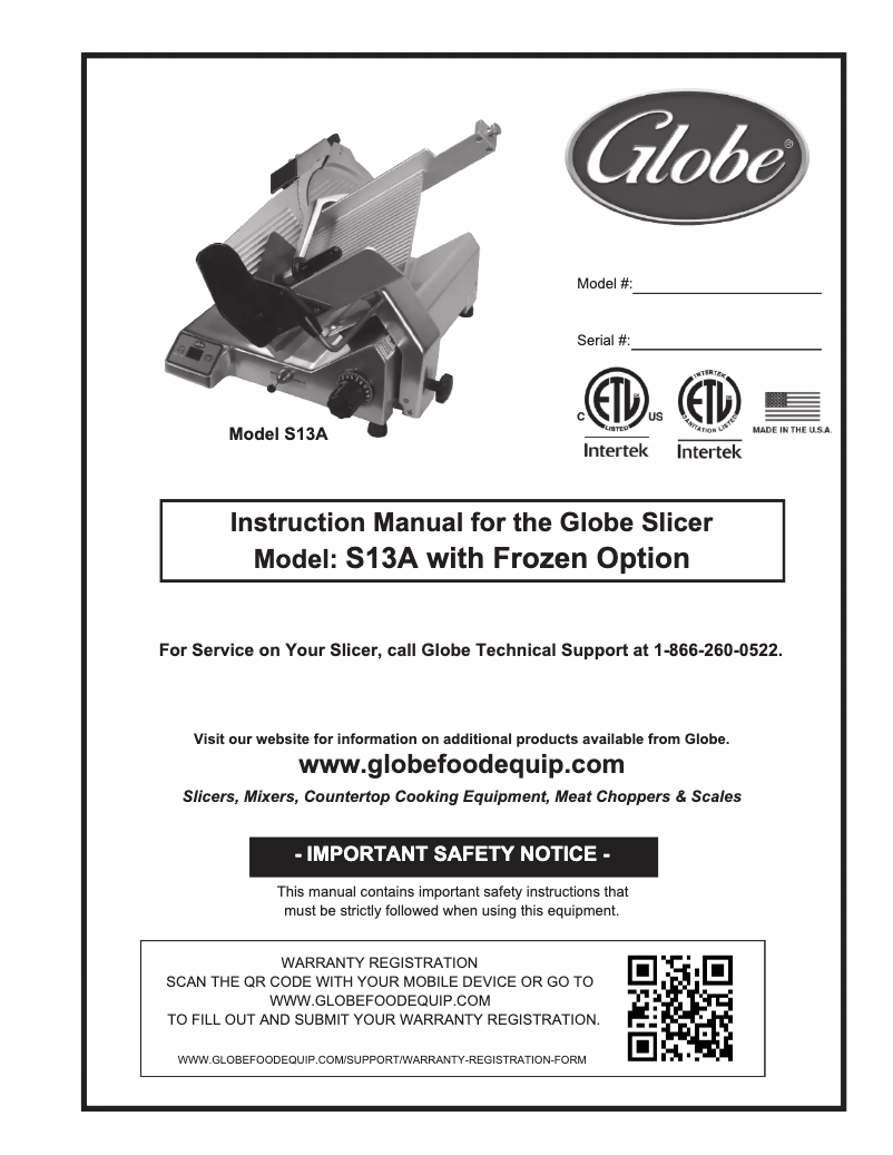 Page 1 de la notice Manuel utilisateur Globe S13A-05