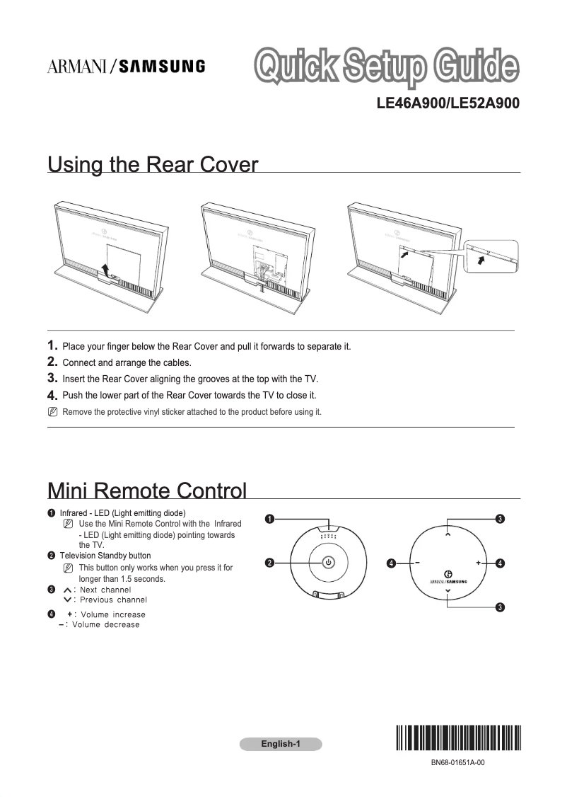 Page 1 de la notice Manuel utilisateur Samsung LE52A900G1F