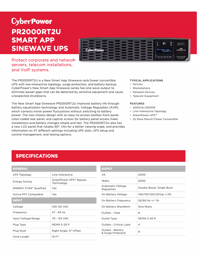 Page 1 de la notice Manuel utilisateur CyberPower Smart App Sinewave PR2000RT2U